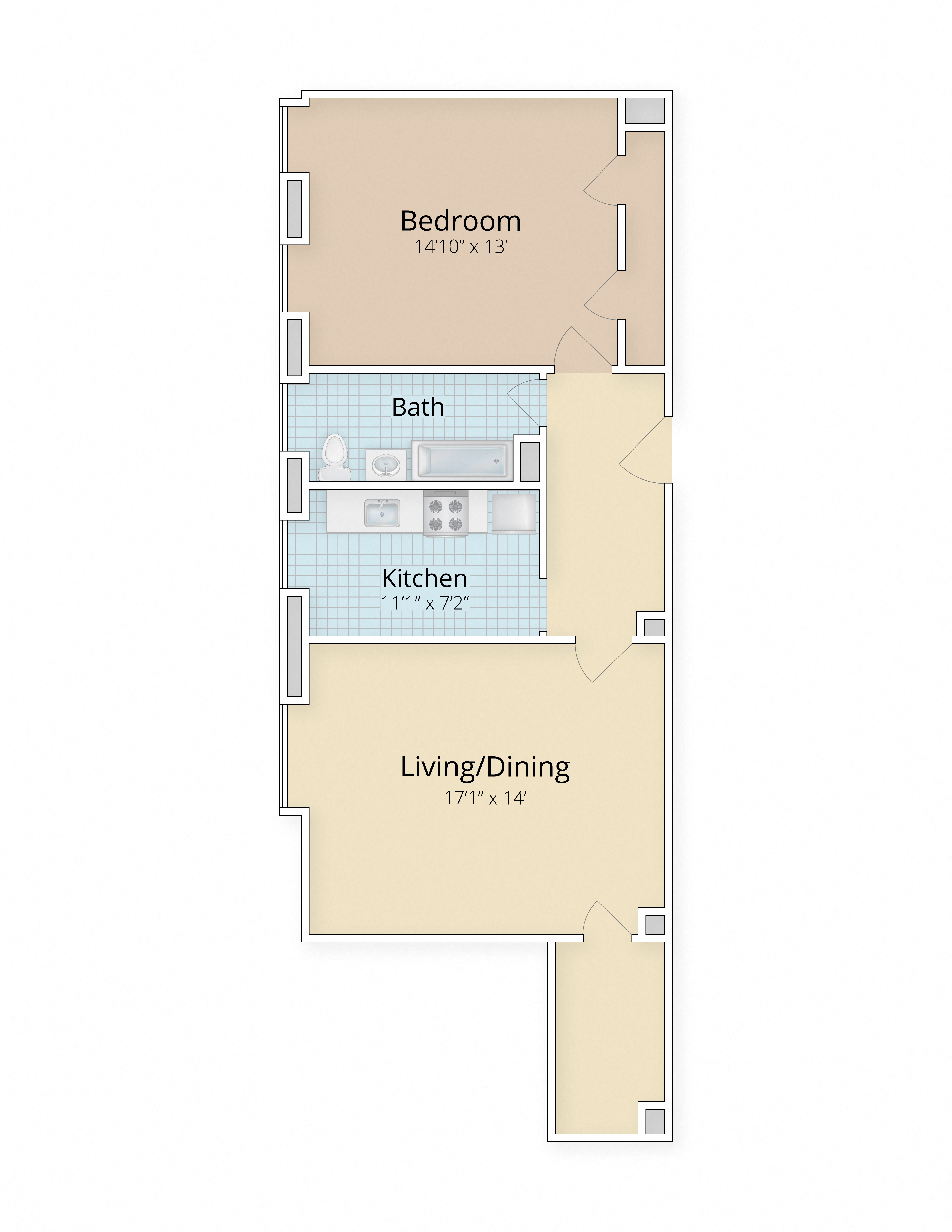 Cathedral Mansions Woodley Park, Washington DC apartments one bedroom floor plan at Cathedral Mansions, Washington, 20008